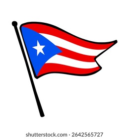 Flag of Puerto Rico. Puerto Rico flag vector illustration icon design in the hand-drawn style. Fluttering flagpole flag.