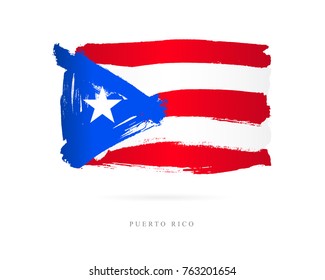 Flag of Puerto Rico. Vector illustration on white background. Beautiful brush strokes. Abstract concept. Elements for design.