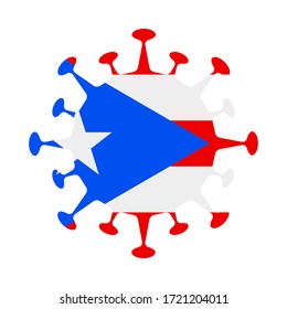 Flag of Puerto Rico in virus shape. Country sign. Vector illustration.