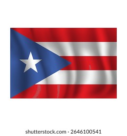 Flag of Puerto Rico wavy flutters in wind, with folds 3d