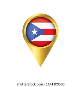 Flag of Puerto Rico.symbol check in Puerto Rico, golden map pointer with the national flag of Puerto Rico in the button. vector illustration.