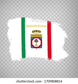 Flag of  Puglia from brush strokes. Italian Republic. Flag of Puglia on transparent background for your web site design, logo, app, UI. Stock vector.  EPS10.