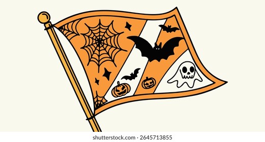 bandeira com abóboras monstros vampiro morcegos crânios