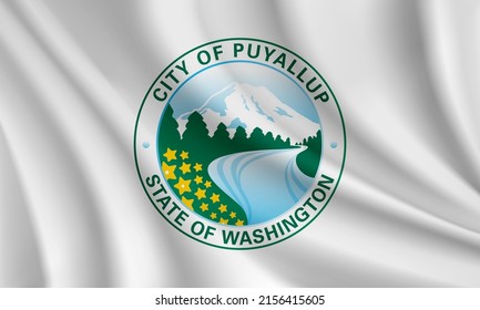 Flag of Puyallup, Washington, USA. Realistic waving flag of Puyallup vector background.