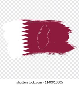 Flag of Qatar from brush strokes and Blank map Qatar. High quality map of Qatar on transparent background. Stock vector. Vector illustration EPS10.