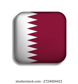Bandera del Botón de Qatar con la sombra. Icono 3D. La forma cuadrada