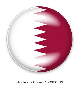 Flag of Qatar in the form of a round button with a light glare and a shadow. 