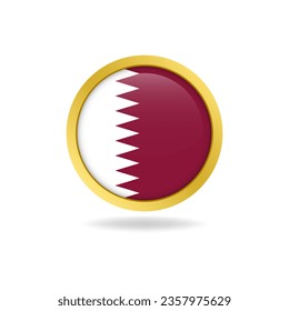 flag of Qatar with golden frame, circle round glossy button, vector design, editable eps file