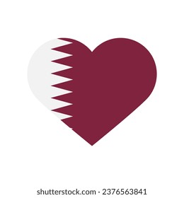 The flag of Qatar. Heart-shaped flag icon. Standard color. Heart icon flag. Computer illustration. Digital illustration. Vector illustration.