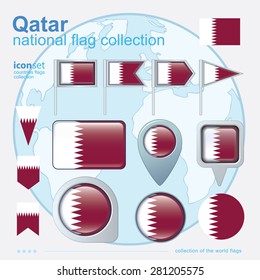 Flag of Qatar, icon collection, vector illustration