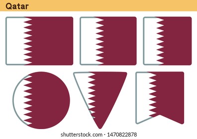 Flag of Qatar. Flag icon set of six different shapes. Vector Illustration.
