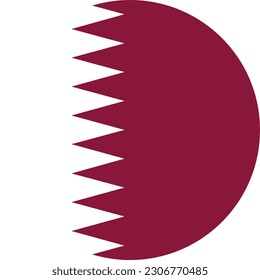 The flag of Qatar. Flag icon. Standard color. Round flag. Computer illustration. Digital illustration. Vector illustration.
