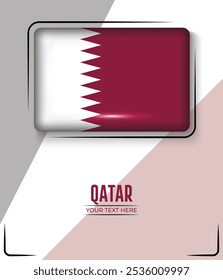 Bandera de Qatar aislada sobre fondo blanco con texto. Anuncio, Póster, Vector, Plantilla, Maqueta, Fondo, Redes Sociales, Publicación, 3D.