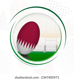 Flag of Qatar on rugby ball. Round rugby icon with flag of Qatar. Vector illustration.