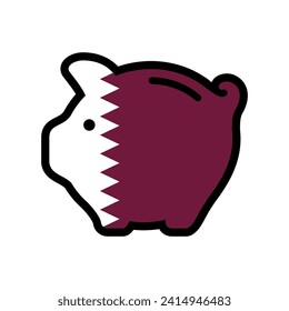 Flag of Qatar, piggy bank icon, vector symbol.