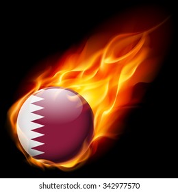Flag of Qatar as round glossy icon burning in flame