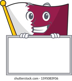 Flag qatar Scroll cartoon character style grinning with board