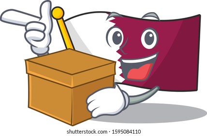 Flag qatar Scroll cartoon character bringing a box