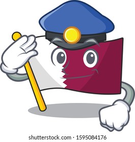 Flag qatar Scroll Cartoon mascot style as a Police officer