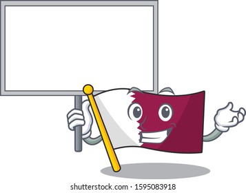 Flag qatar Scroll cute cartoon character bring a board