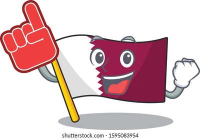 Flag qatar Scroll mascot cartoon style with Foam finger