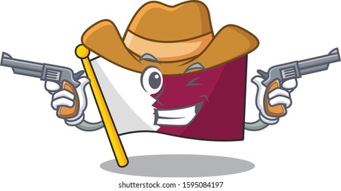 Flag qatar Scroll mascot performed as a Cowboy with guns