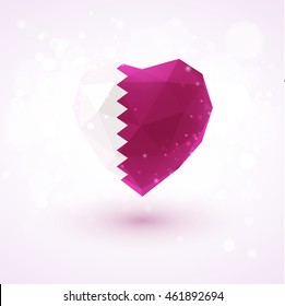 Flag of Qatar in shape of diamond glass heart in triangulation style for info graphics, greeting card, celebration of Independence Day, printed materials 