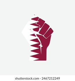 Flag of Qatar in the shape of raised hand sign isolated on background. Fist symbol modern, simple, vector, icon for website design, mobile app, ui. Vector Illustration