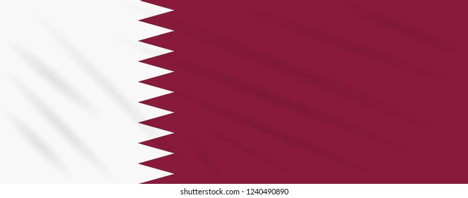 Flag Qatar swaying in wind, realistic vector.