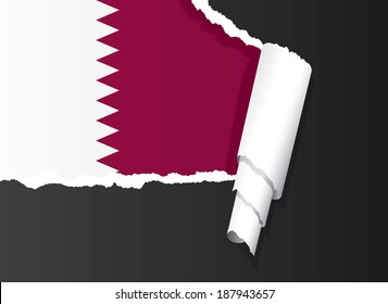 Flag of Qatar under ripped paper vector illustration.