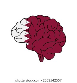 Flag of Qatar. Vector illustration of a combination of a human brain with a country flag on a white background.