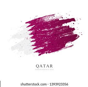 Flag of Qatar. Vector illustration on white background. Brush strokes drawn by hand. Independence Day.