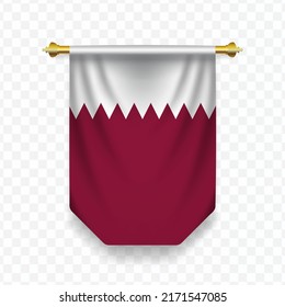 Flag of Qatar. Vector illustration of a vertical hanging flag on a transparent background (PNG). 