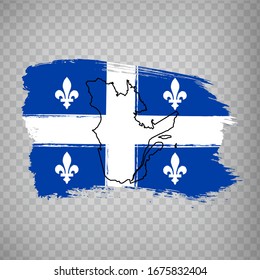 Flag of  Quebec  from brush strokes. Blank map of  Quebec Province. Canada. High quality map of Quebec and flag on transparent background. Stock vector.  EPS10.