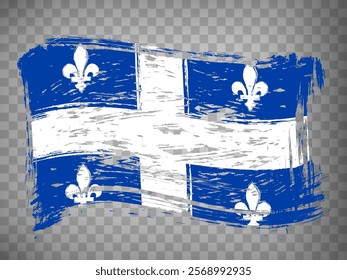 Flag of Quebec from brush strokes. Canada.  Waving Flag Quebec on transparent background for your web site design,  app, UI. Stock vector.  EPS10.