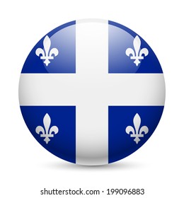 Flag of Quebec as round glossy icon. Button with flag design