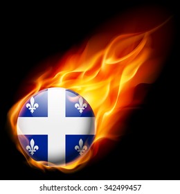 Flag of Quebec as round glossy icon burning in flame