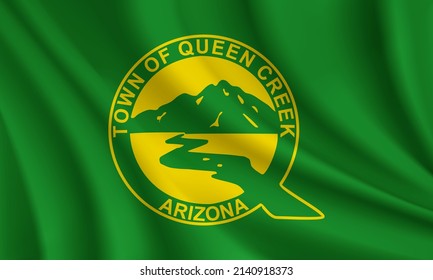 Flag Of Queen Creek, Arizona, USA. Realistic Waving Flag Of Livingston County Vector Background.