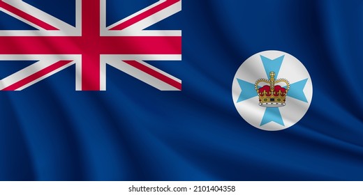 Flag of Queensland, Australia. Realistic waving flag of Queensland vector background.