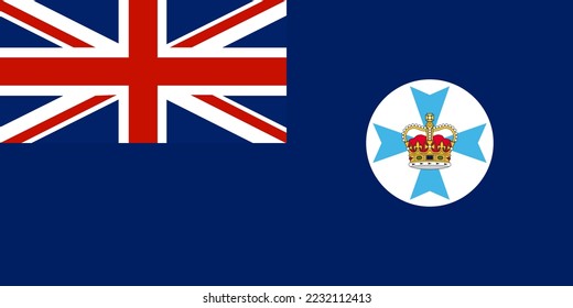 Flag of Queensland (Commonwealth of Australia) white disc with the light blue Maltese Cross with a Saint Edward's Crown in the centre of the cross