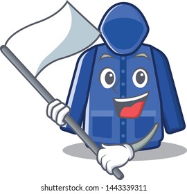 With flag raincoat behind in the character door