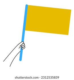 Bandera en mano alzada. Copiar espacio para inscripción, texto, publicidad. Ilustración plana de línea