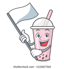 With flag raspberry bubble tea character cartoon