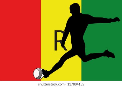 The flag of Rawanda with a football player
