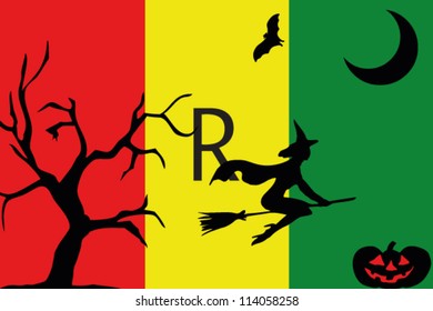 The flag of Rawanda with halloween silhouettes