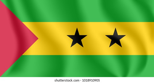 Flag of São Tomé and Príncipe. Realistic waving flag of Democratic Republic of São Tomé and Príncipe. Fabric textured flowing flag of São Tomé and Príncipe.
