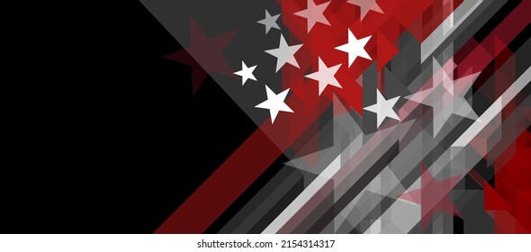 Bandera con líneas rojas y estrellas. Símbolos de los bomberos estadounidenses. Banner de vector geométrico abstracto de líneas rojas con un patrón triangular