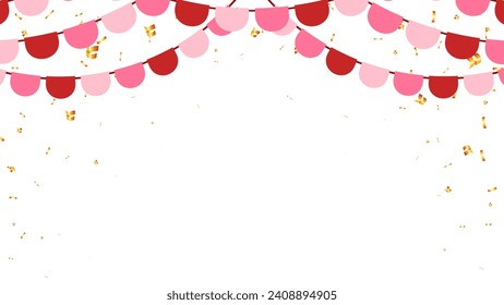 Flag red, pink annd gold confetti concept design holiday happy day, celebration, congratulation and birthday