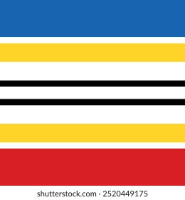 Una bandera con rayas rojas, amarillas y azules. Las rayas son blancas y negras. La bandera es colorida y tiene un diseño atrevido