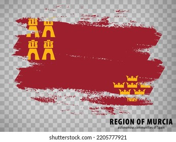 Flagge der Region Murcia Pinselstriche. Flag Balearen auf transparentem Hintergrund für Ihr Web-Site-Design, App, UI. Königreich Spanien. Stock-Vektorgrafik.  EPS10.